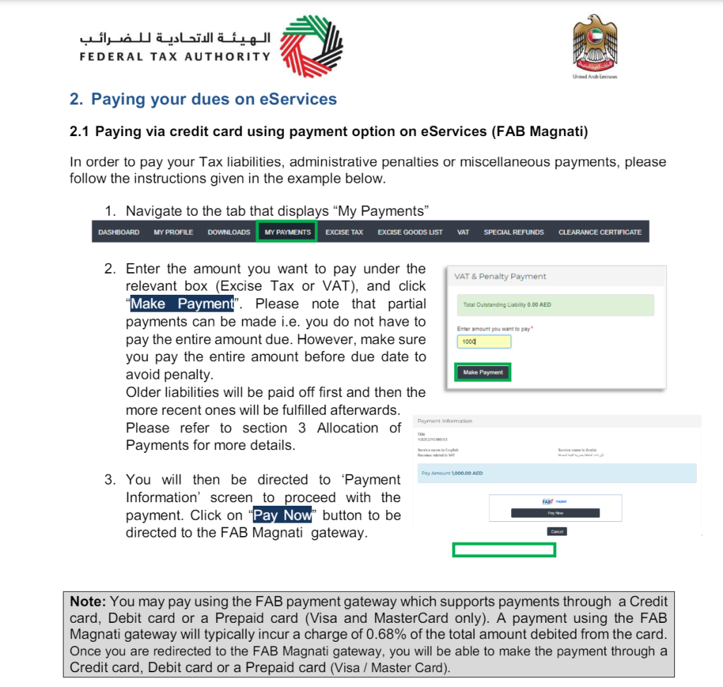 How to make vat payment in UAE?